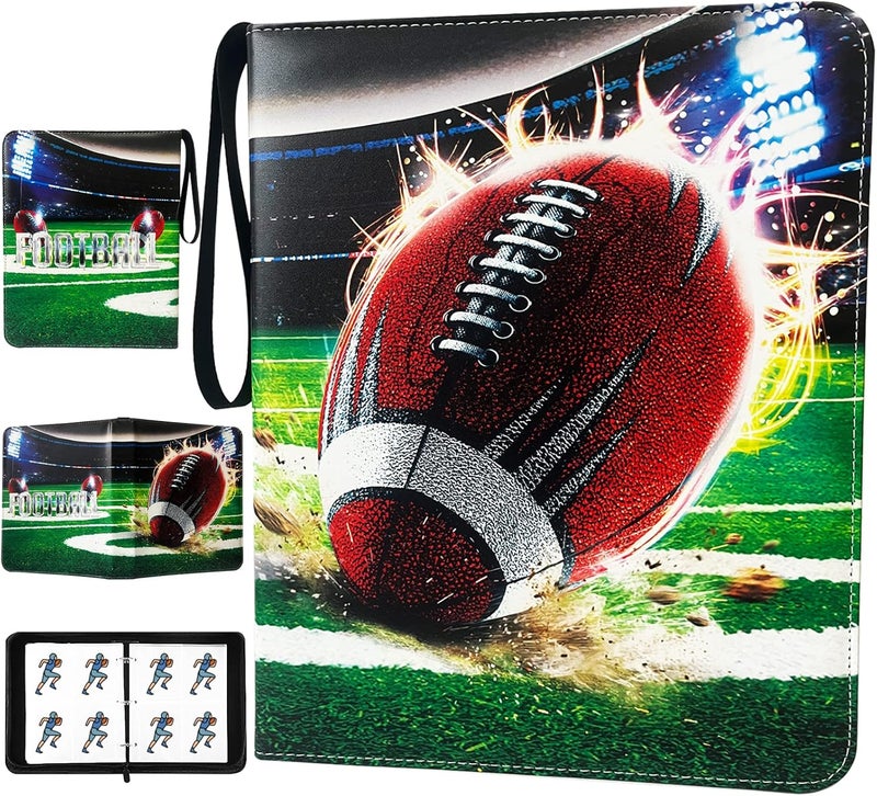Rmannke 400 Pockets Football Cards Binder,Trading Cards Holder Card Collectors Album,Trading Card Binder 4 Pocket with 50 Removable Sleeves - Image 1